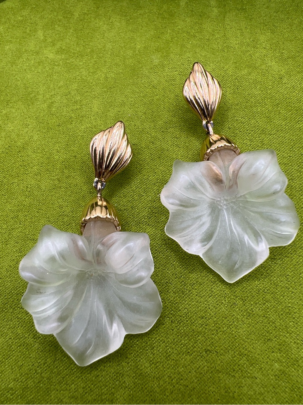 Monet Frosted Clear Floral Drop Earrings with Gold-Tone Accents